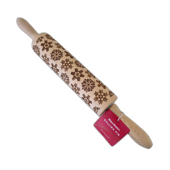 World Market Embossed Rolling Pin Snowflake Pattern Wooden Cookie Dough Roller - Picture 1 of 9
